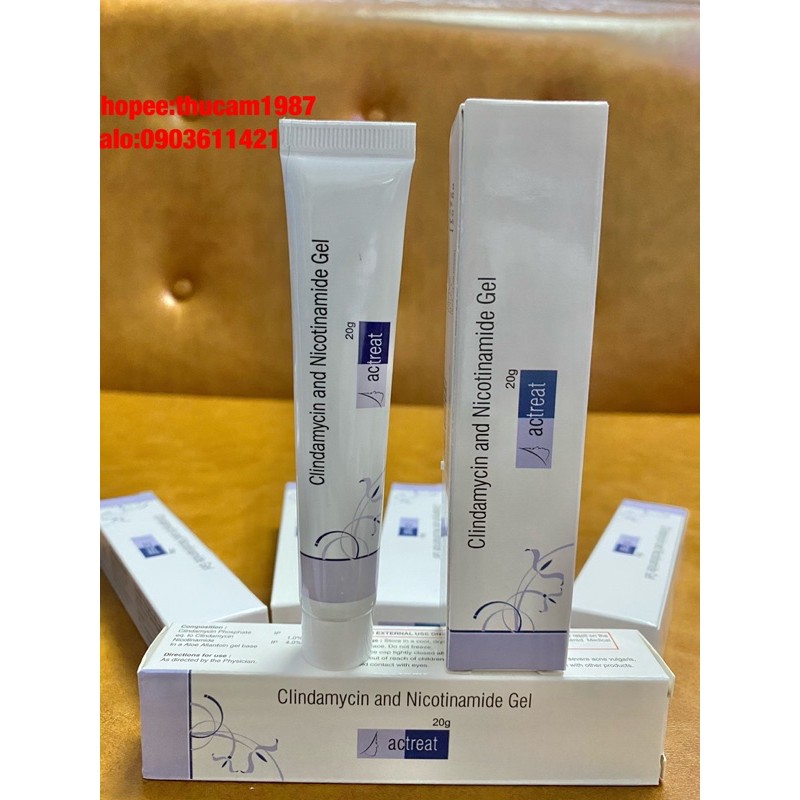 Gel Actreat Clindamycin 1% + Nicotinamide 5% loại bỏ mụn chống viêm 20g.