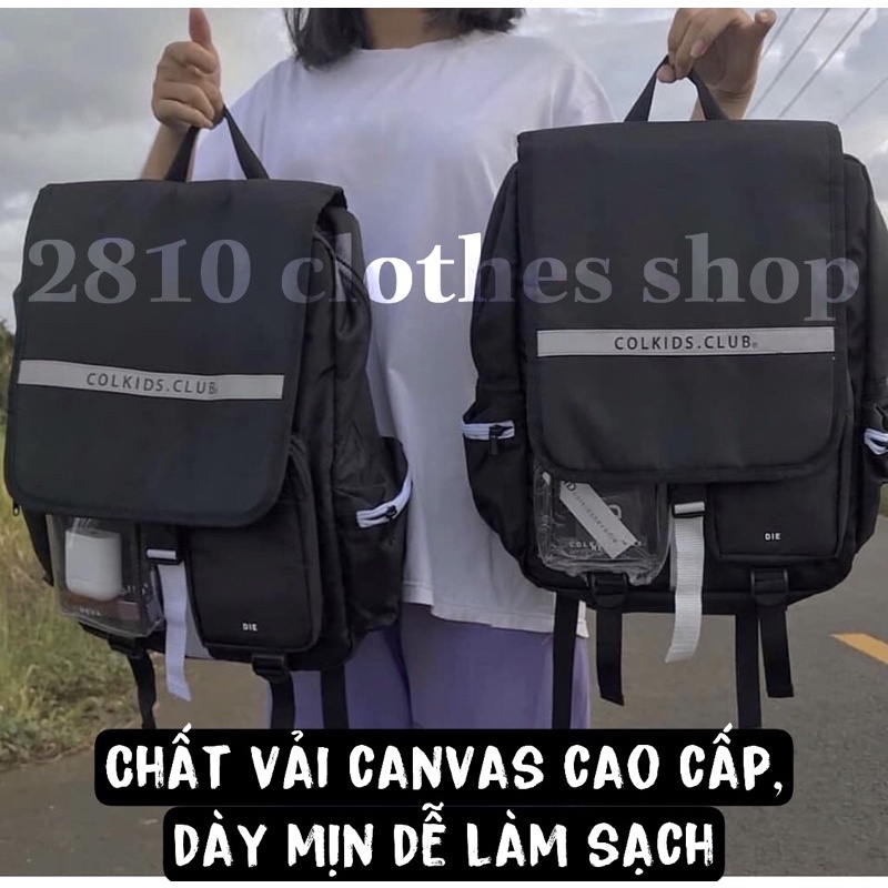 Balo Colkids CND Chất Vải Canvas Cao Cấp Backpack 2810 CLOTHES SHOP Balo Đi Học Colkids Đen Phản Quang Ulzzang Unisex