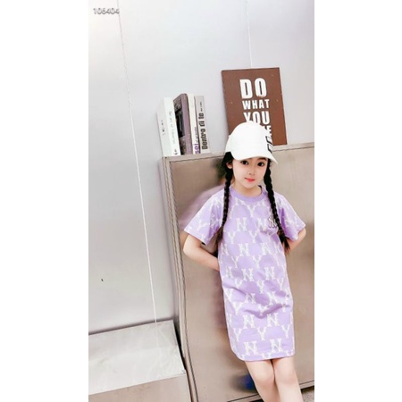 Váy cộc tay cho bé gái - Váy hoạ tiết MLB chất cotton cho bé gái từ 2-10 tuổi