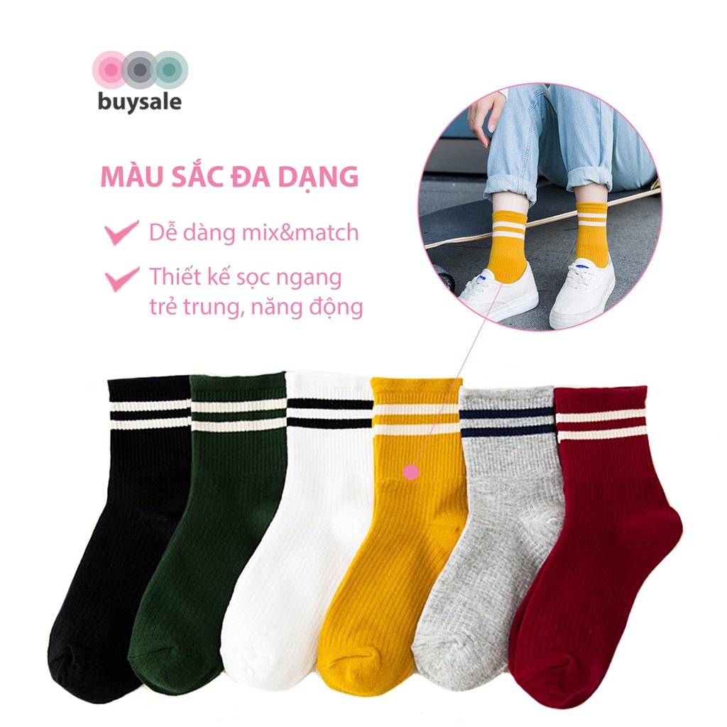 Vớ cổ cao thun cotton, chất vải dày dặn, dạng gân 2 sọc, thân thiện làn da, dùng được cho nam, nữ - buysale - BSPK215