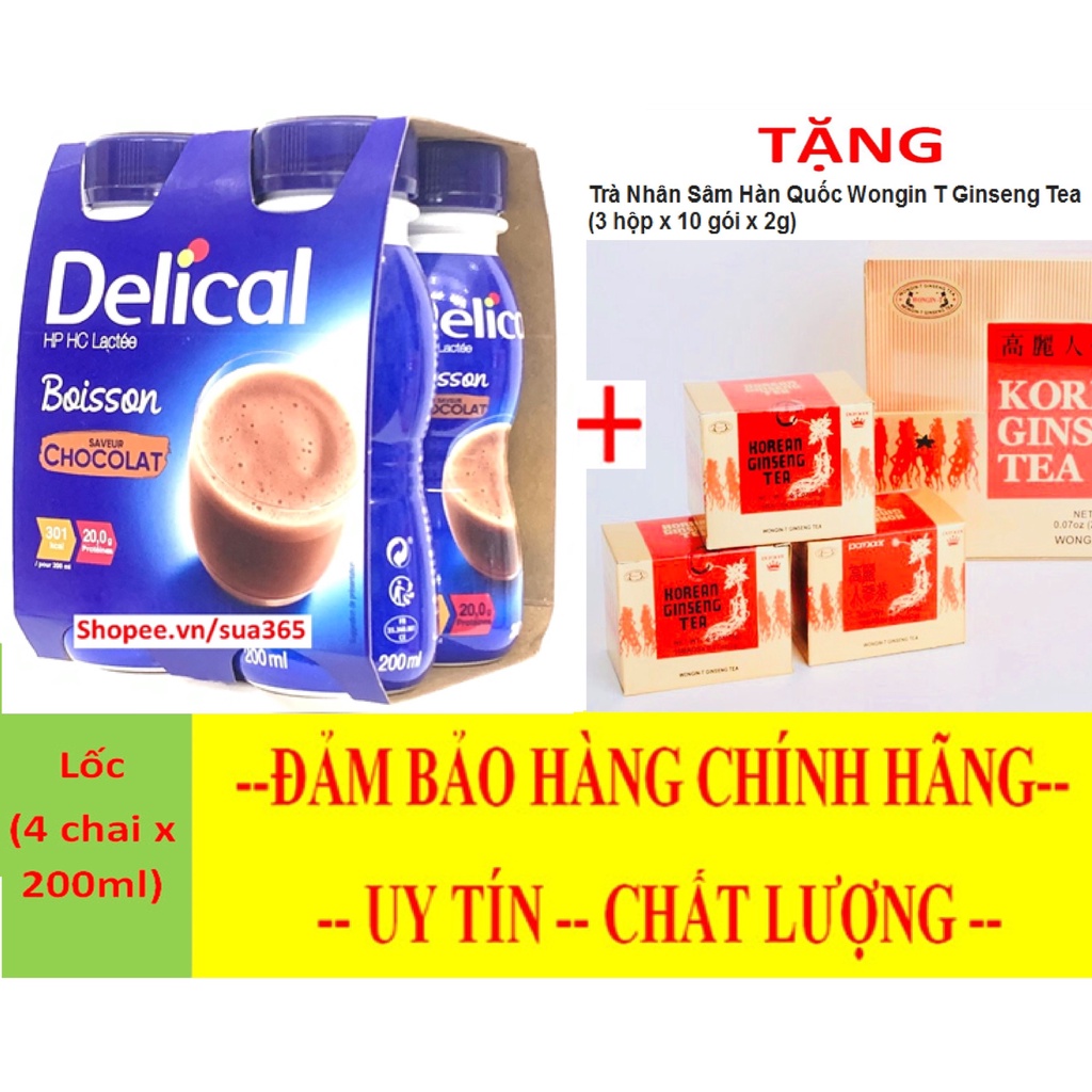 1 Lốc Sữa Delical 200ml ( Vani_ Cafe_ Socola) + Tặng Kèm 3 Hộp Trà Sâm Hàn Quốc