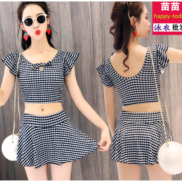 CÓ SẴN Set bikini kẻ caro dáng váy cực xinh