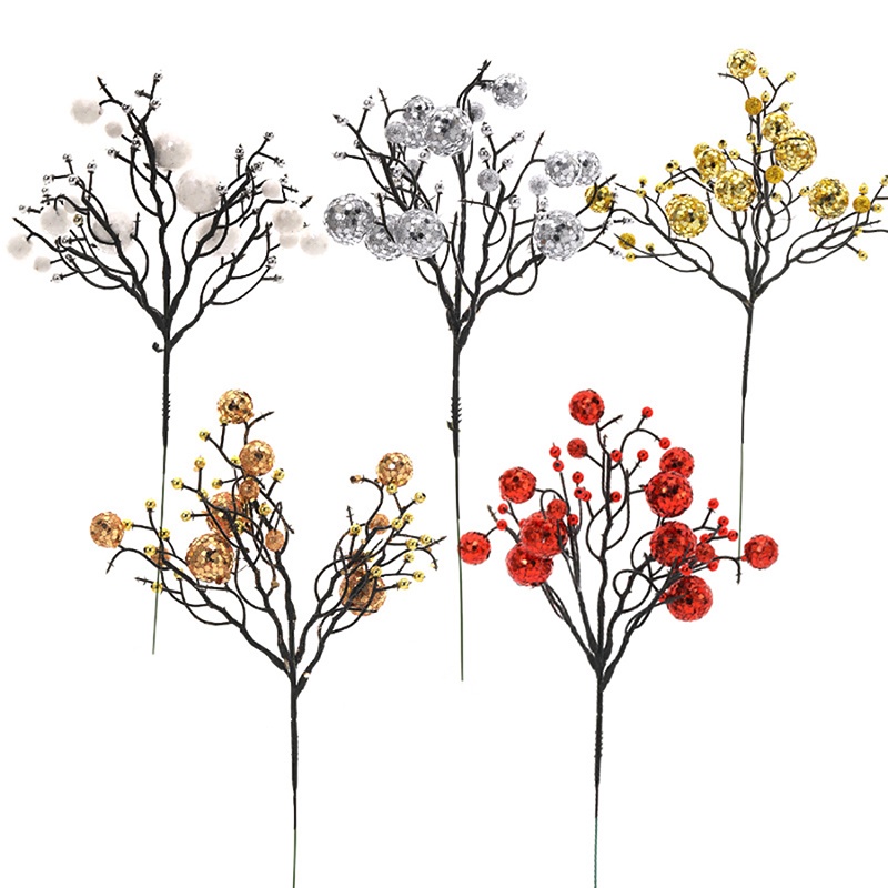 Cành quả sung nhũ kim tuyến trang trí NOEL -GIÁNG SINH, oản, tháp bánh