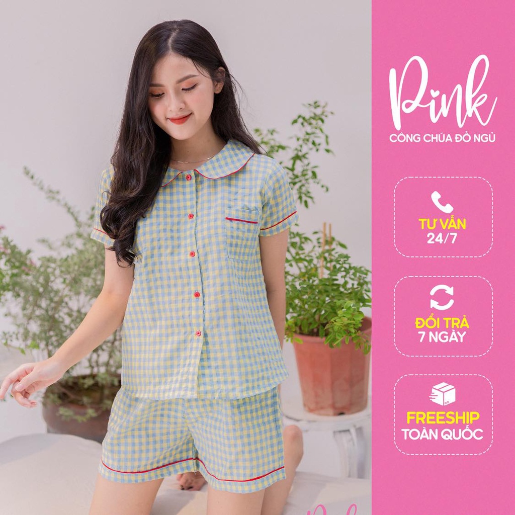 Bộ Đồ Ngủ Nữ Pijama Mặc Nhà Chất Xốp Mềm Mịn Quần Đùi Tay Ngắn Cổ Sen Phong Cách Hàn Quốc Dễ Thương Sang Trọng