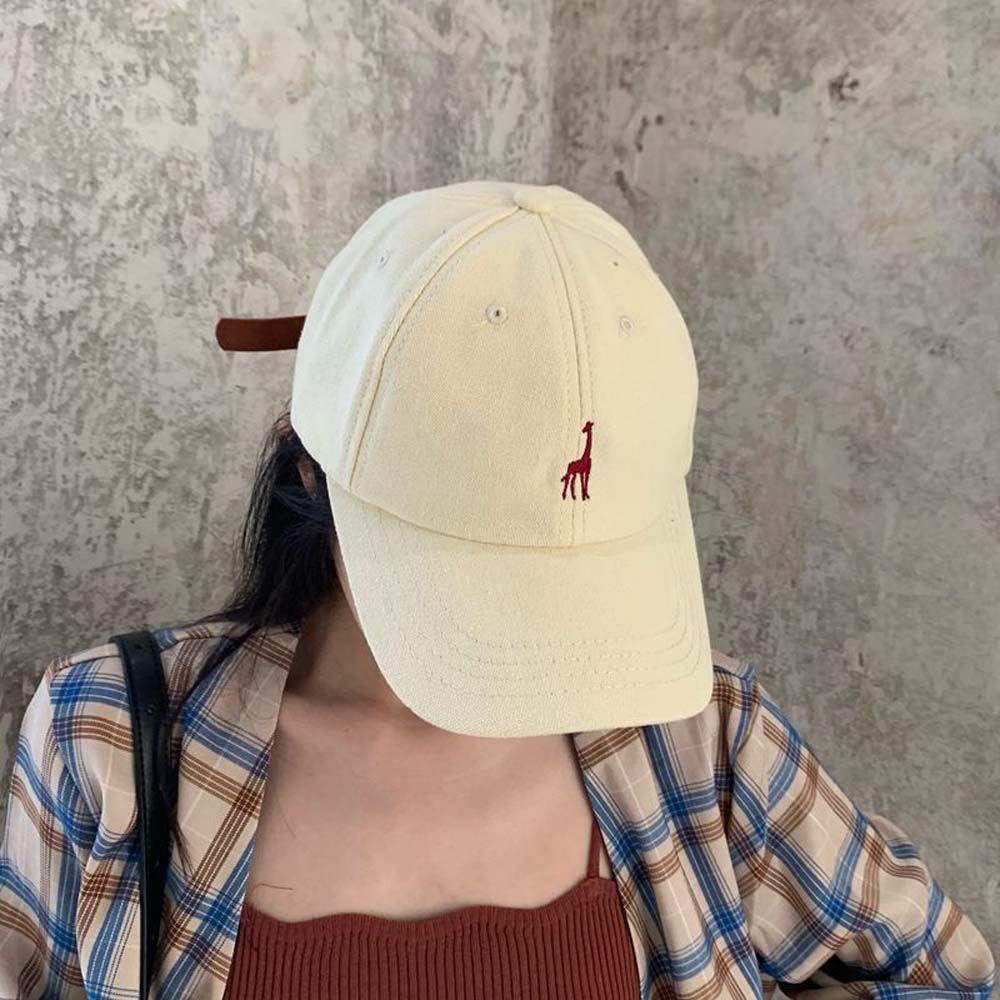 Mũ Lưỡi Trai Cotton Màu Đen Thêu Hình Hươu Cao Cổ Đơn Giản Thời Trang Unisex