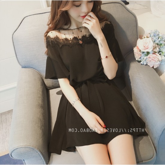 Váy đầm nữ xinh MINALADY viền ren cổ dây đai lưng Hàng Quảng Châu chất đẹp