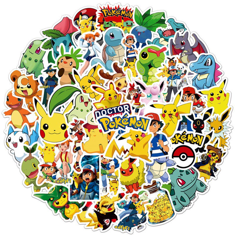 Set 100/ 50/ 25/ 10 sticker hoạt hình pokemon đáng yêu chống thấm nước trang trí ván trượt/ laptop/ ghita cho bé