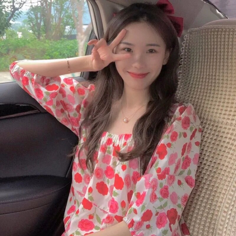 VÁY BABY DOLL HOA HỒNG, TAY PHỒNG XINH XẮN | BigBuy360 - bigbuy360.vn