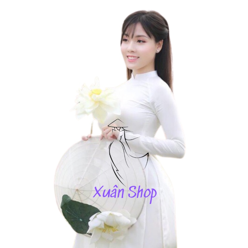 Áo dài trắng học sinh cổ vuông 02 tà LỤA MỸ cao cấp truyền thống may sẵn