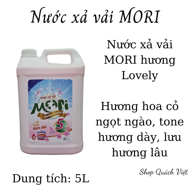 Nước xả vải MORI hương lovely, xả làm mềm vải, can 5L, quachviet208