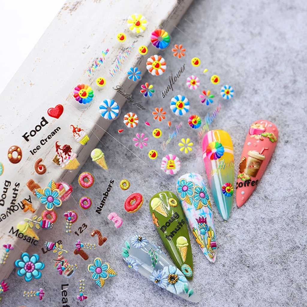 Miếng Dán Trang Trí Móng Tay Tự Dính Dập Nổi Họa Tiết 5D DIY