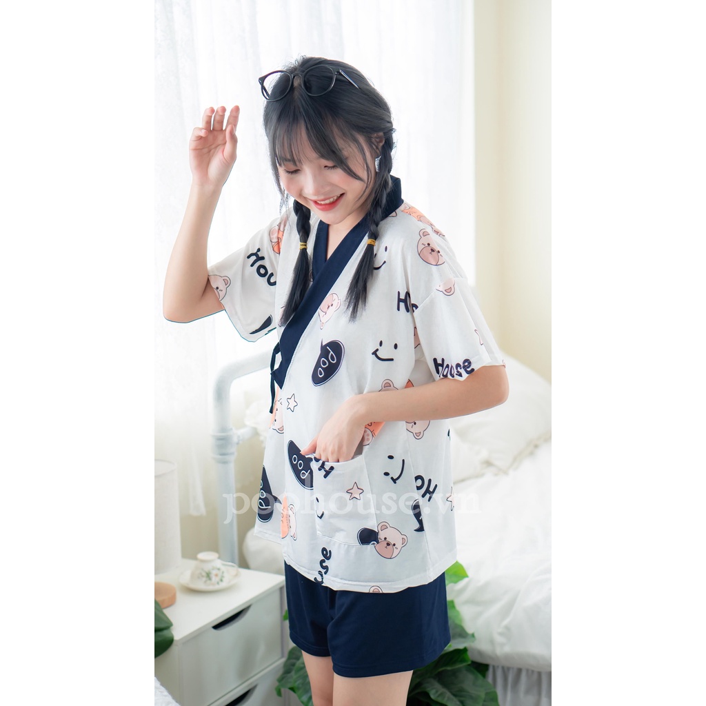 Combo Cá mập-Gấu Boo - Pijama kimono ngủ chất liệu cotton, đồ ngủ kimono đồ ngủ kiểu Nhật bản - Poohouse Pyjama | BigBuy360 - bigbuy360.vn