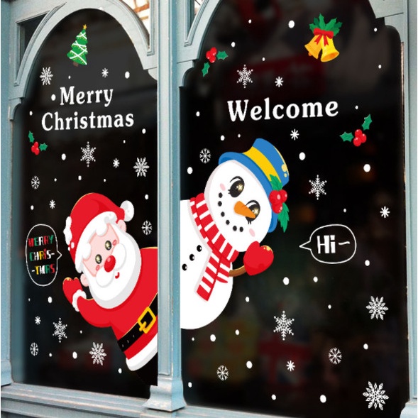 Decal dán tường Noel Hít Tĩnh Điện không Dơ Kính - Người tuyết cùng noel đón giáng sinh