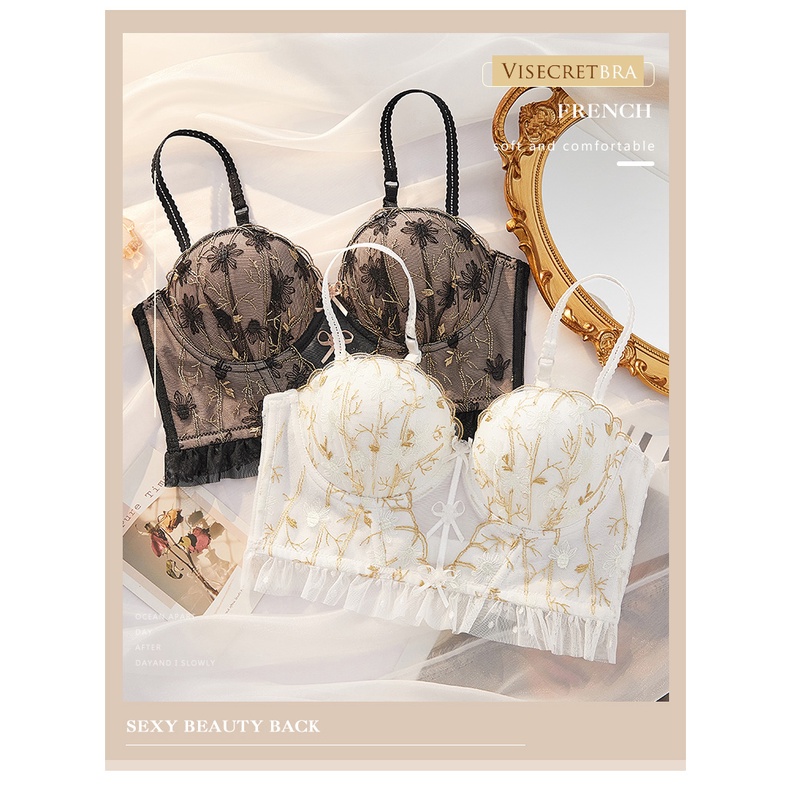 Hàng Cao Cấp Áo Corset Vintage Thêu Hoa Dáng Bra Cổ Điển Đệm Mỏng Có Gọng Nâng Ngực Sexy Lace Bra Đồ Lót Áo Lót Ren Bralette Nữ