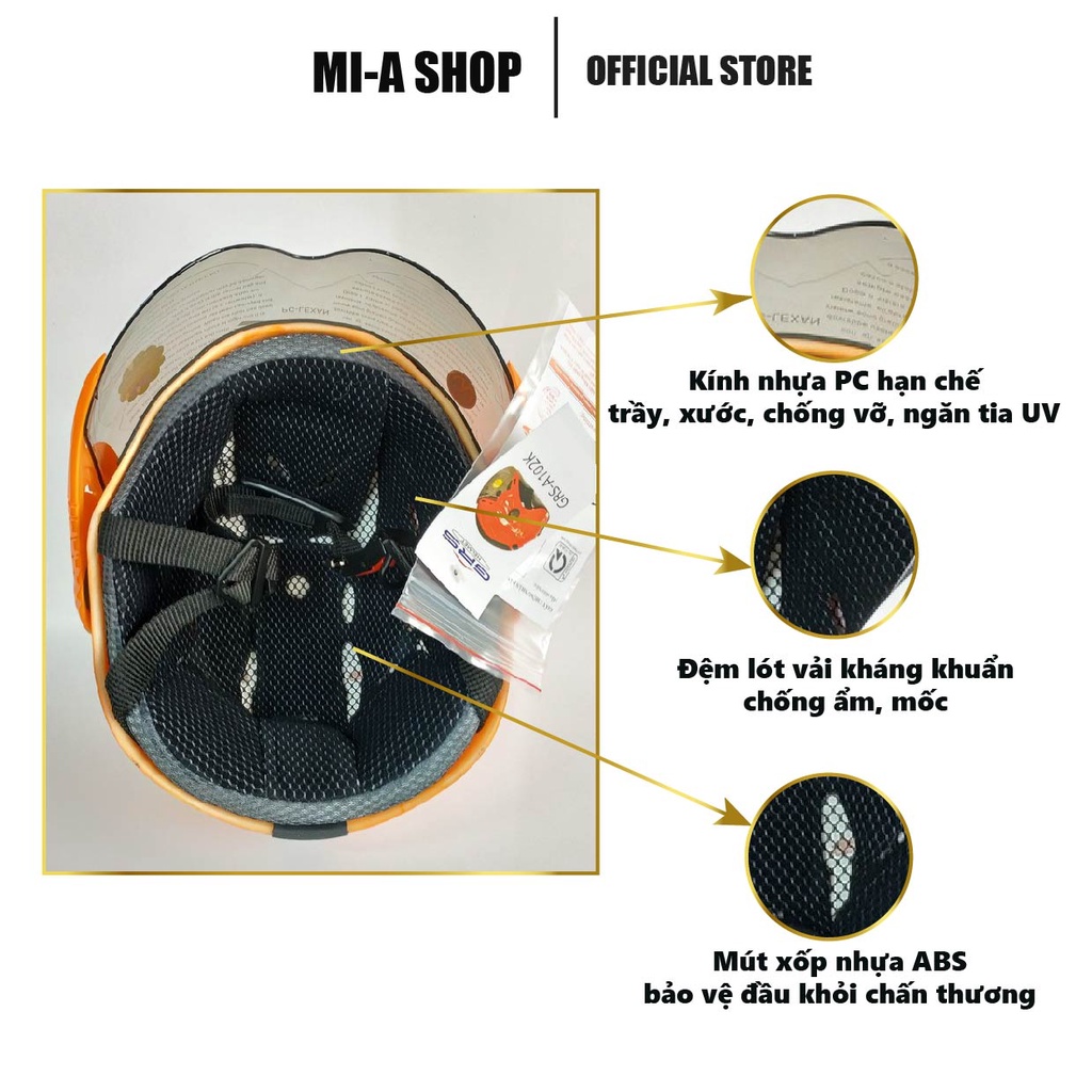 Nón bảo hiểm nửa đầu GRS A102K nhiều màu – kèm kính chắn gió