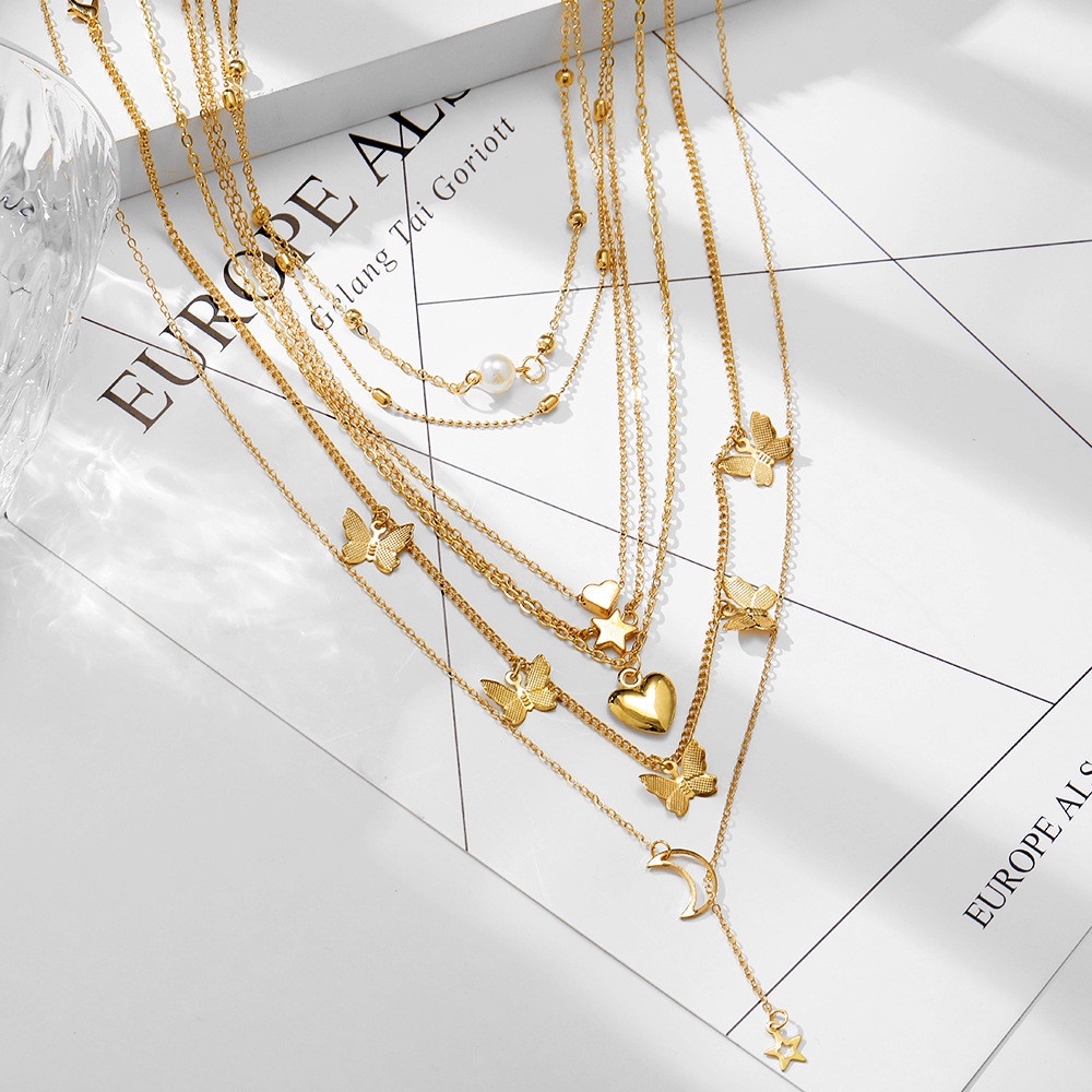 Set 6 Vòng Cổ Choker Nhiều Lớp Hình Bướm/Mặt Trăng/Trái Tim Phong Cách Cổ Điển Dành Cho Nữ