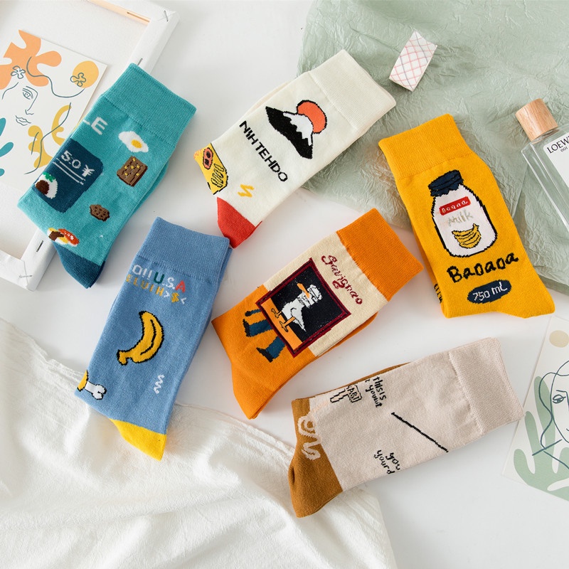 Vớ tất unisex núi lửa chuối xanh cổ cao