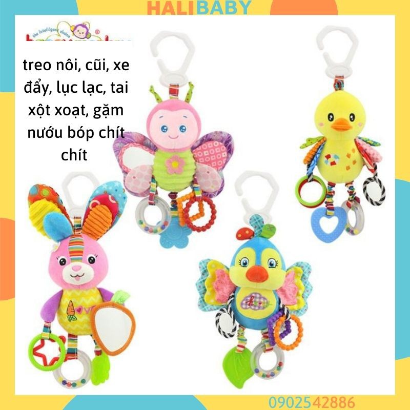 Treo xe đẩy gặm nướu cho bé thú bông lục lạc treo cũi nôi bóp kêu chít chít HALIBABY TN27
