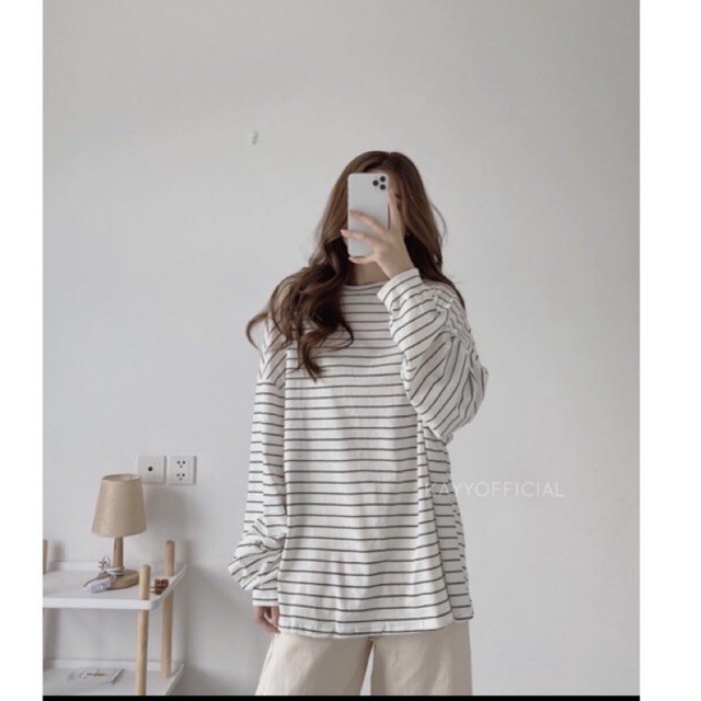 Áo thun nữ 🦋 kẻ ngang form thụng chất len tăm siêu bền mềm mịn mix kèm chân váy hay quần jeans