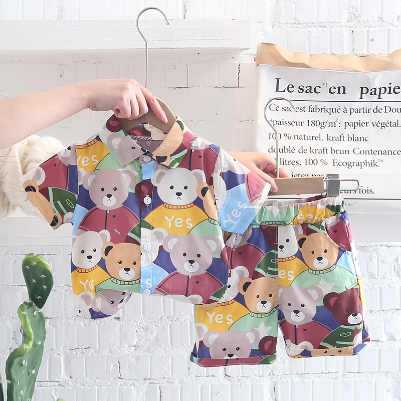 Bộ Trang Phục 2 Món Gồm Áo Thun Tay Ngắn Và Quần short Họa Tiết Hoạt Hình Dễ Thương Cho Bé Trai 0-4 Tuổi