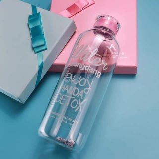 Bình thủy tinh pongdang 1000ml nắp trong màu hồng