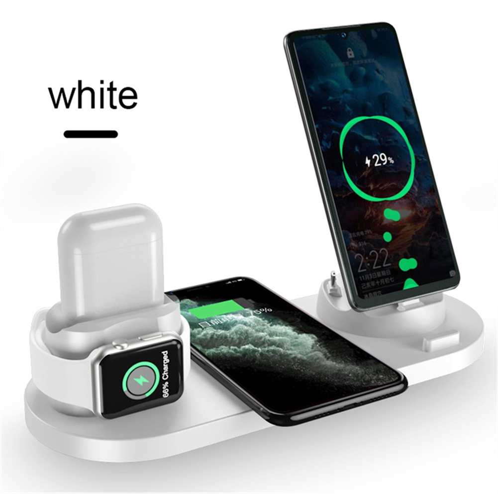 Đế Sạc Nhanh Không Dây 10W 6 Trong 1 Cho Apple Watch 7 6 5 4 iPhone 13 12 11 XS MAX XR X 8 Airpods Pro