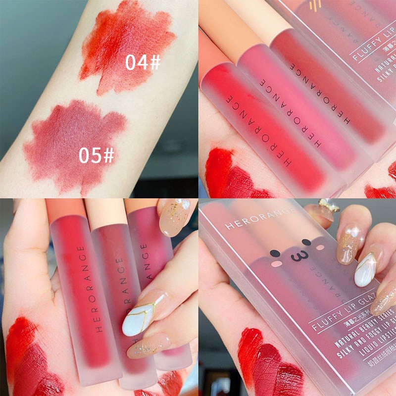 Set 3 cây son kem lì Herorange Fluffy Lip Glaze Xilin House