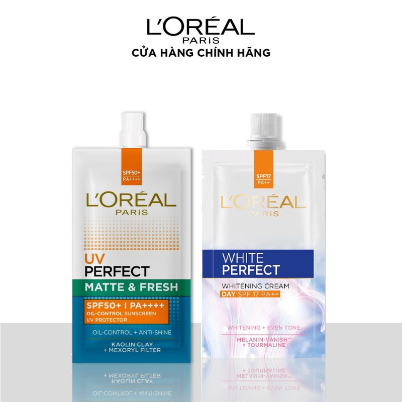 Bộ mẫu thử kem chống nắng kiềm dầu & kem dưỡng sáng mượt đều màu L'Oreal Paris 7mlx2 | BigBuy360 - bigbuy360.vn