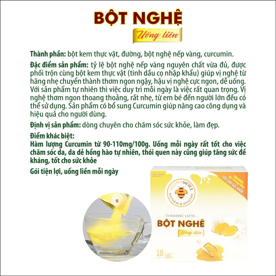 Bột nghệ uống liền Honimore 288g - curcumin, bột nghệ nguyên chất, sữa thực vật