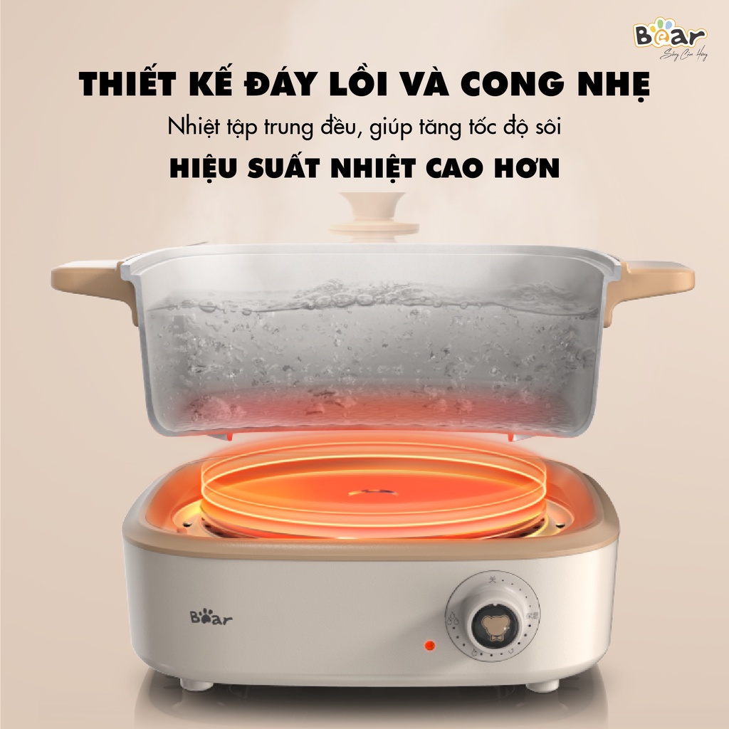 Nồi điện đa năng kèm nồi lẩu mini chống dính bear C40M1  BẾP NHÀ BEAR