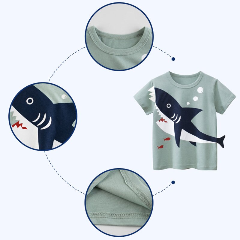 Áo Thun Tay Ngắn In Hình Cá Mập / Khủng Long 3D Thời Trang Cho Bé
