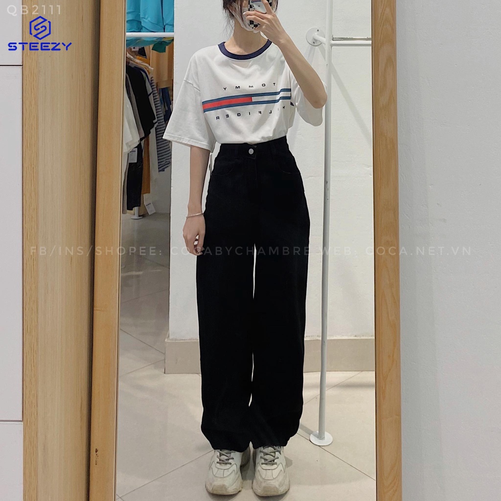 [QB2111] Quần jeans suông đen trơn mã 2111 (Có sẵn/Ảnh thật)