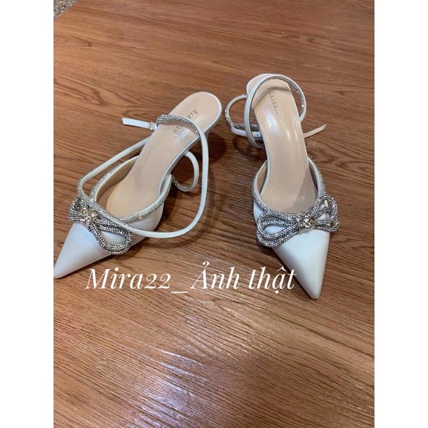 Giày cao gót mũi nhọn lụa cài dây đính đá bling bling sang chảnh Fullbox Hàng Quảng Châu Cao Cấp