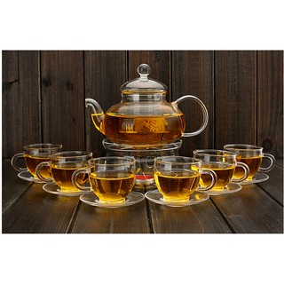 Bộ ấm trà thủy tinh chịu nhiệt 09, bộ ấm thủy tinh pha trà hoa