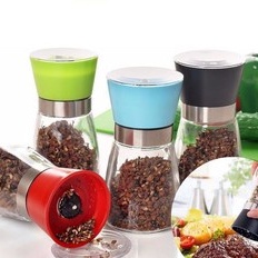 Máy Xay Tiêu Cầm Tay Thủy Tinh - Dụng Cụ Cối Xay Tiêu Nắp Inox Vặn Tay Nhỏ Gọn Tiện Dụng