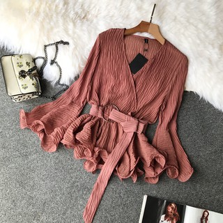 Áo voan vạt chéo bèo viền