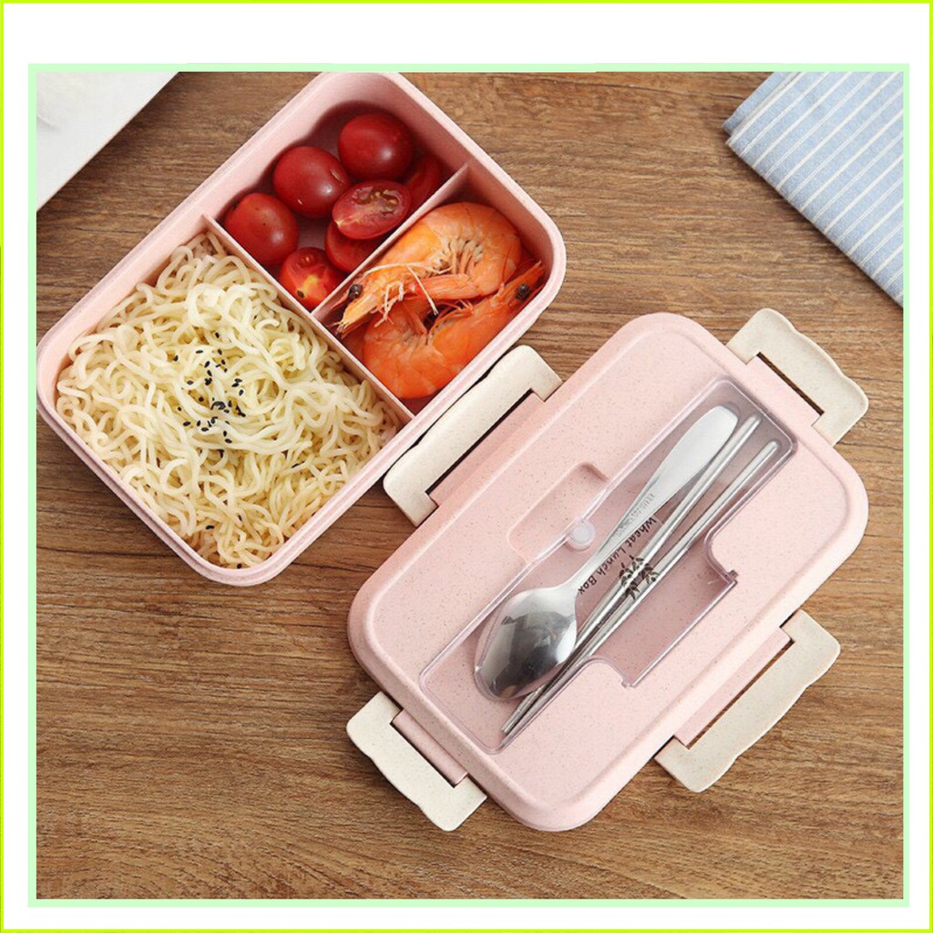 Combo Hộp Cơm Trưa Văn Phòng 3 Ngăn Loại 1 - Túi Giữ Nhiệt  Kèm Đũa Thìa - Sử Dụng Lò Vi Sóng