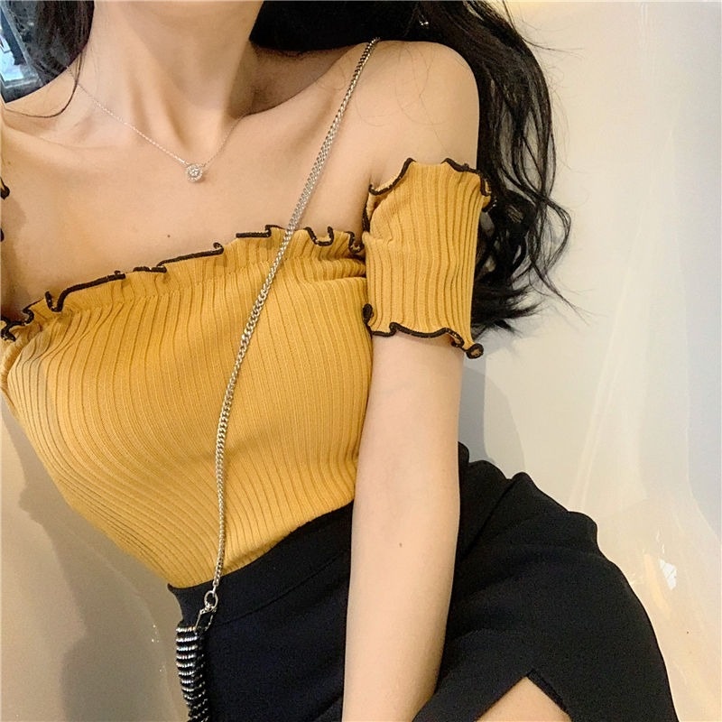 Áo Dệt Kim Trễ Vai Phong Cách Hong Kong Cho Nữ