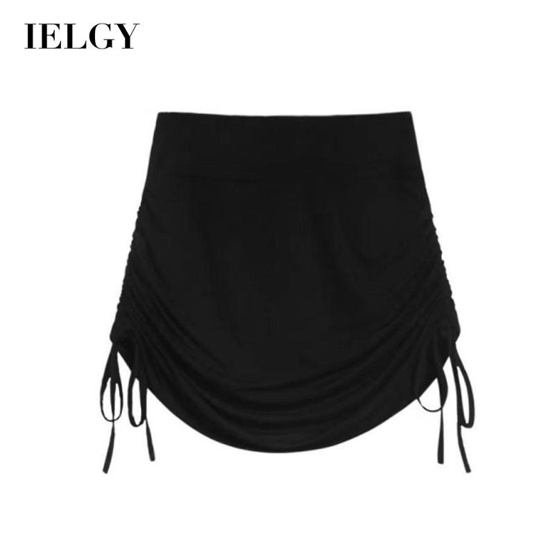 Váy IELGY lưng cao phối dây rút màu trơn dáng chữ A thời trang dành cho nữ