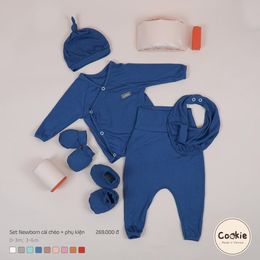 [Rẻ Vô Địch] Set cài chéo dài tay kèm phụ kiện trẻ sơ sinh Cookie