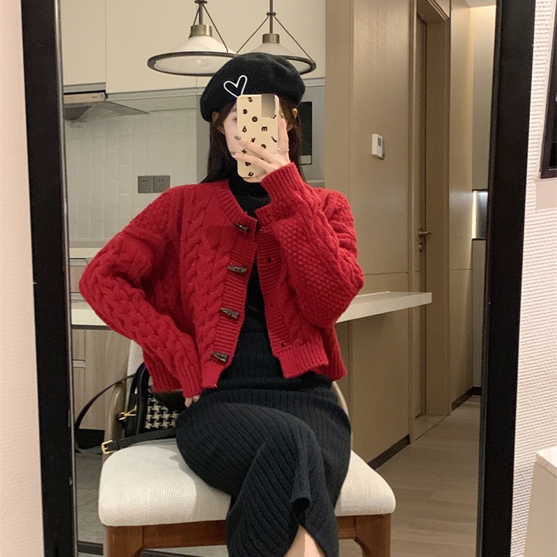 IELGY    Áo Khoác cardigan Dệt Kim Màu Sắc retro Nhật Bản Cho Nữ
