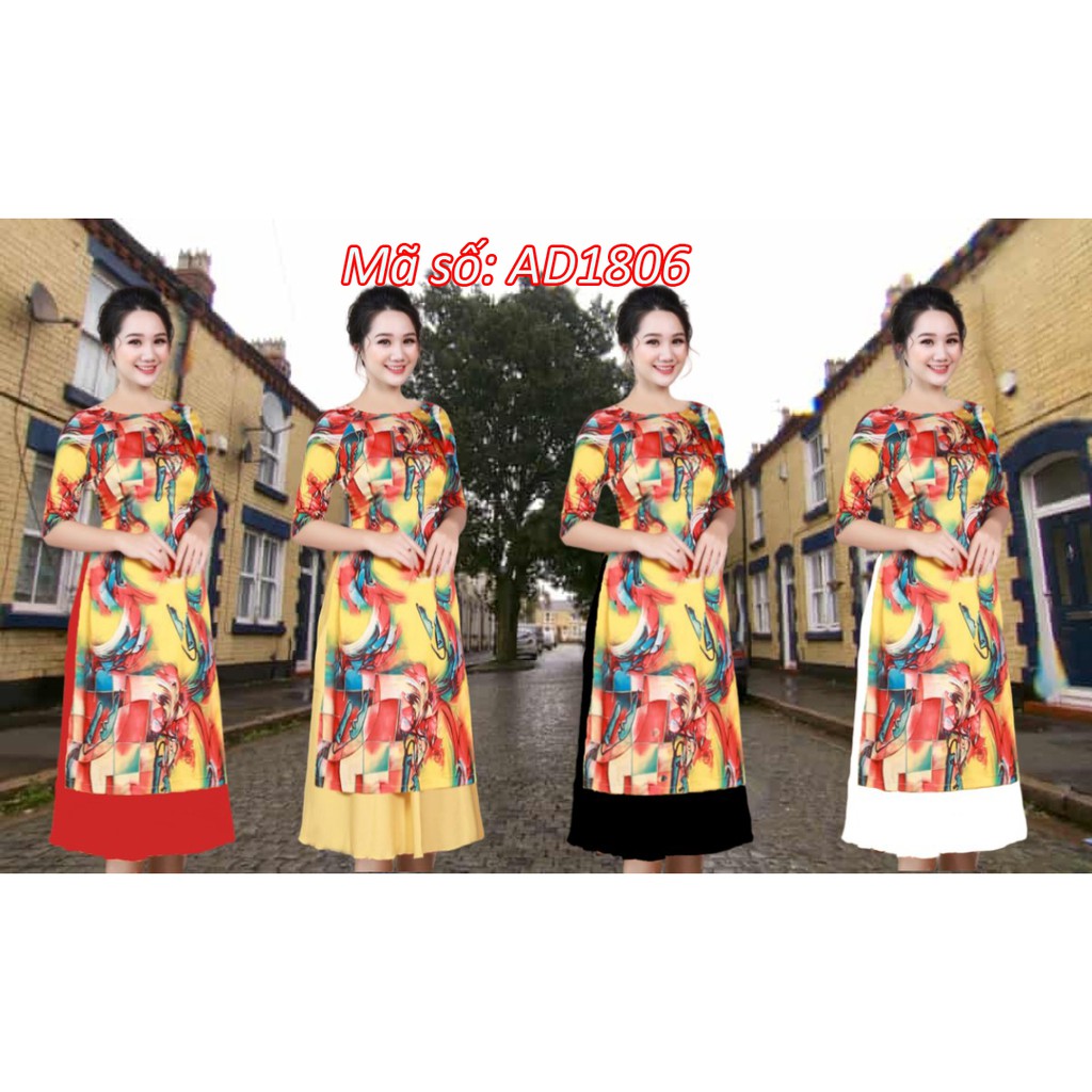 ⚡️ có big size 5XL ⚡️ AD1806 Set áo dài cách tân họa tiết loan màu tay lỡ kèm váy