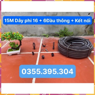 Dây thông tắc cống lò xo dùng máy khoan dài 15m + 6 đầu thông + kết nối máy khoan