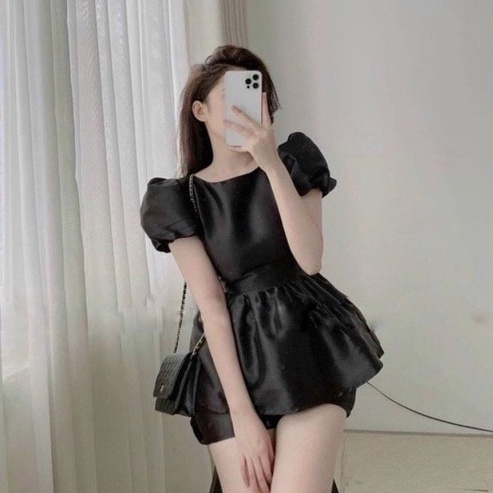 Sét Đồ Baby Doll Cổ Tròn Nơ Lưng To Tay Phồng Siêu Bánh Bèo Điệu Đà