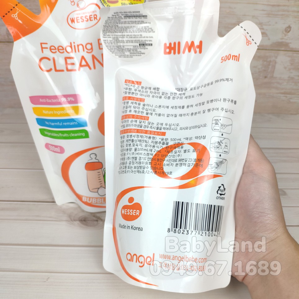 Nước Rửa Bình Sữa Wesser Chai/Gói 500ml - nước rửa trái cây rau quả Hàn Quốc