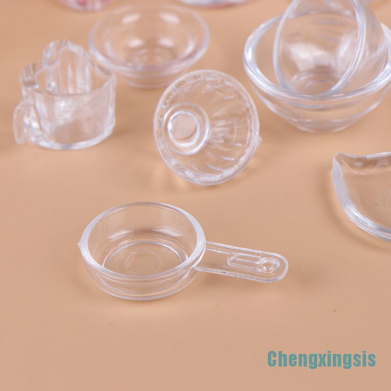 Set 17 mô hình dụng cụ bàn ăn đồ chơi mini trong suốt đóng vai tỉ lệ 1:12 dành cho nhà búp bê