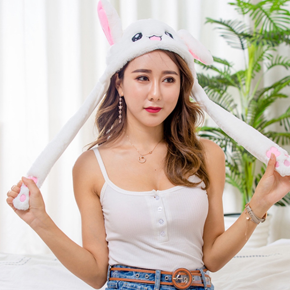 Mũ Trùm Đầu Phối Tai Thỏ Có Thể Chuyển Động Dễ Thương