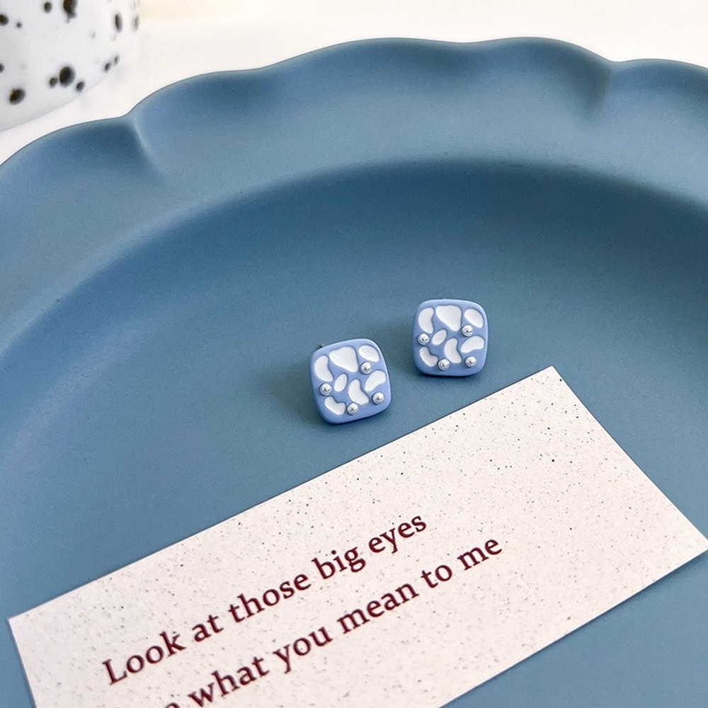 Khuyên Tai Hình Học Hoa Màu Xanh Dương Phong Cách Hàn Quốc Thời Trang Cho Nữ