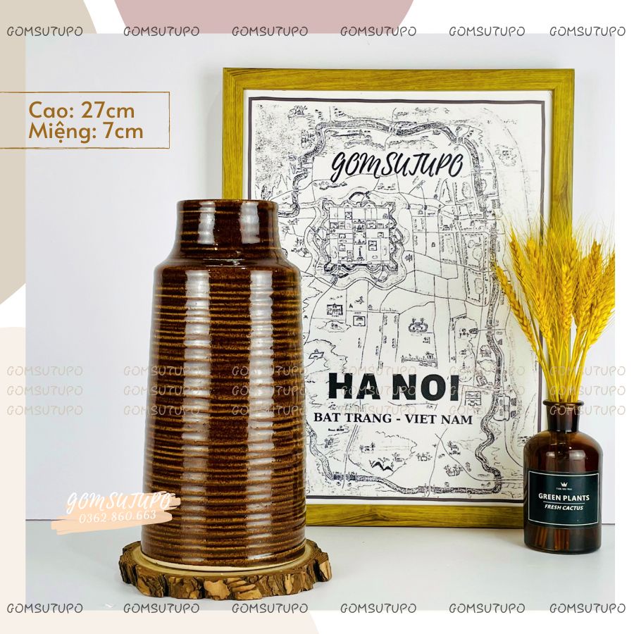 Lọ Hoa Gốm Men Nâu HỔ PHÁCH - Bình Hoa Trang Trí Decor gomsutupo - Gốm Sứ TUPO Bát Tràng