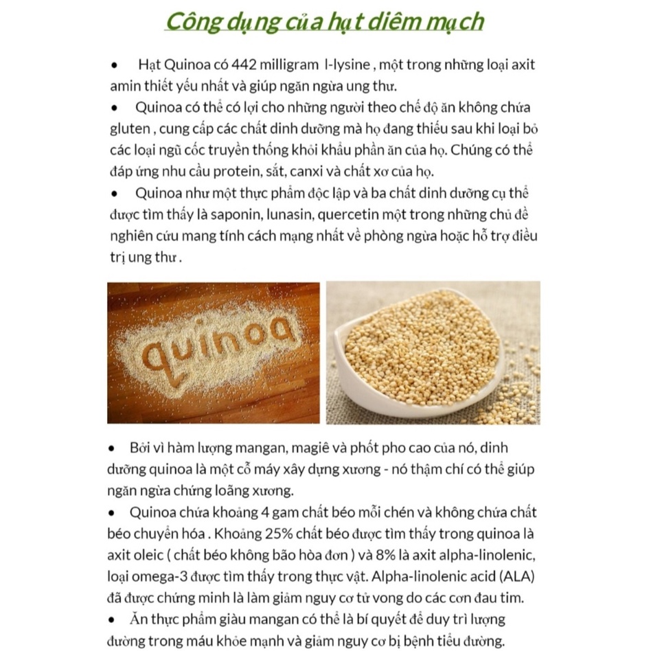 Hạt Diêm mạch trắng túi 600 gram White Quinoa